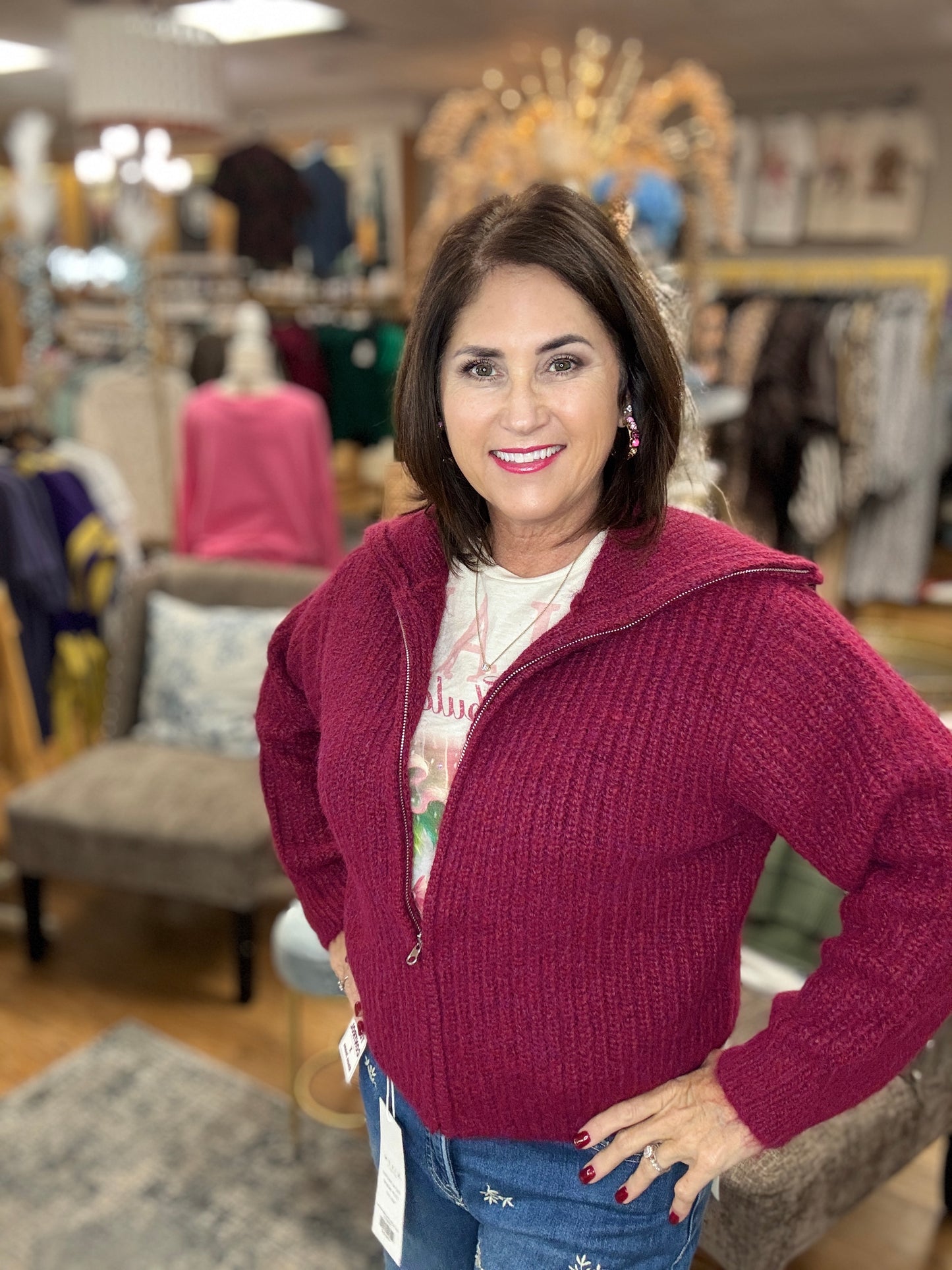 High Neck Full Zip Sweater