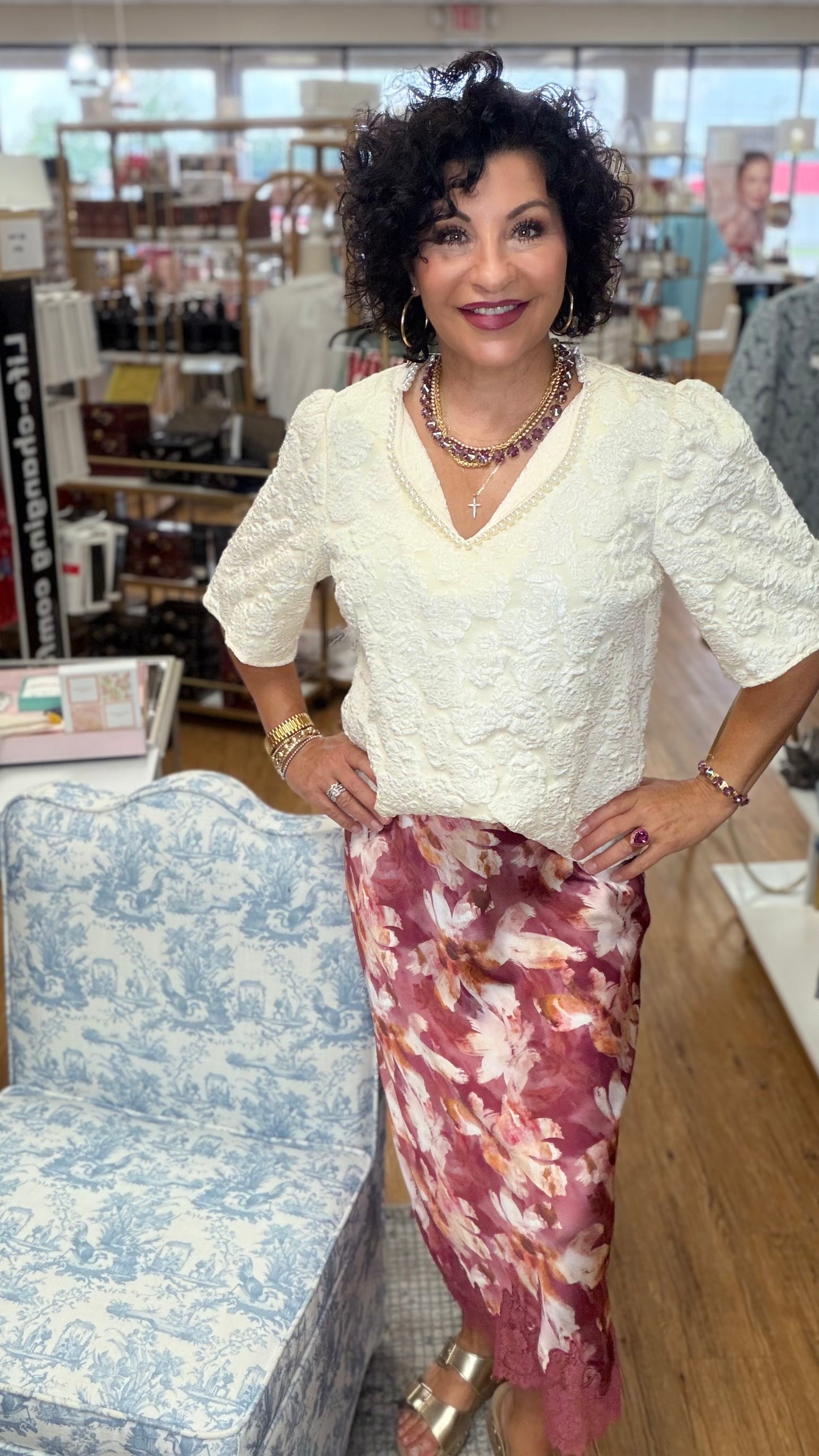 Midi Lace Satin Skirt