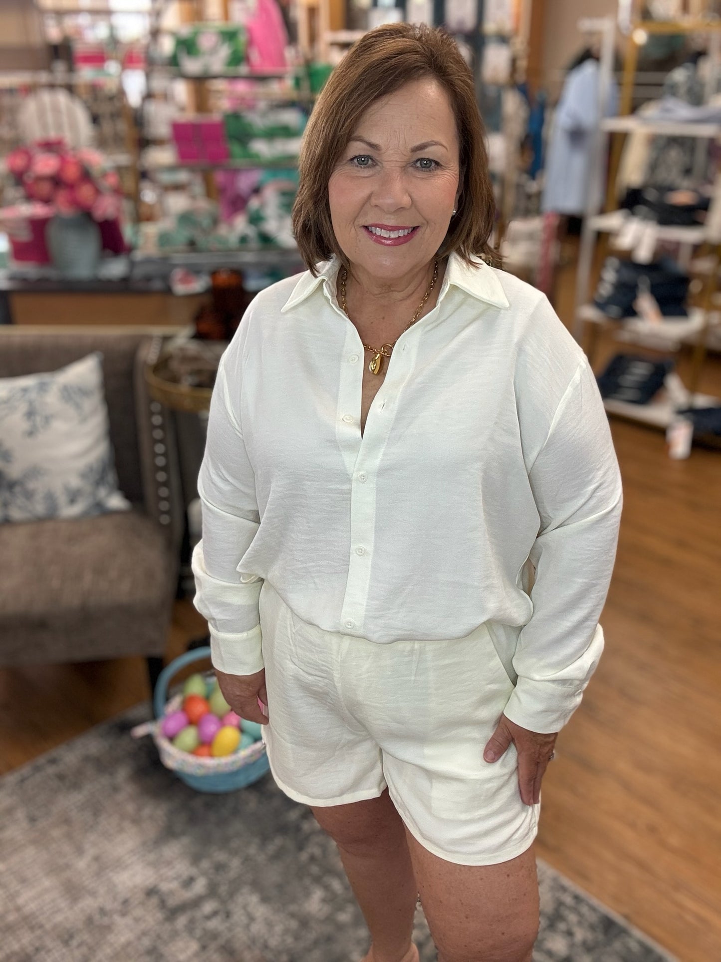 Linen Look Long Sleeve Shorts Set