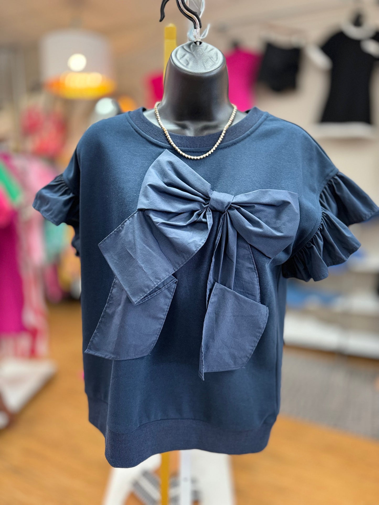 Contrast Ribbon Ruffle Sleeve Sweat Top