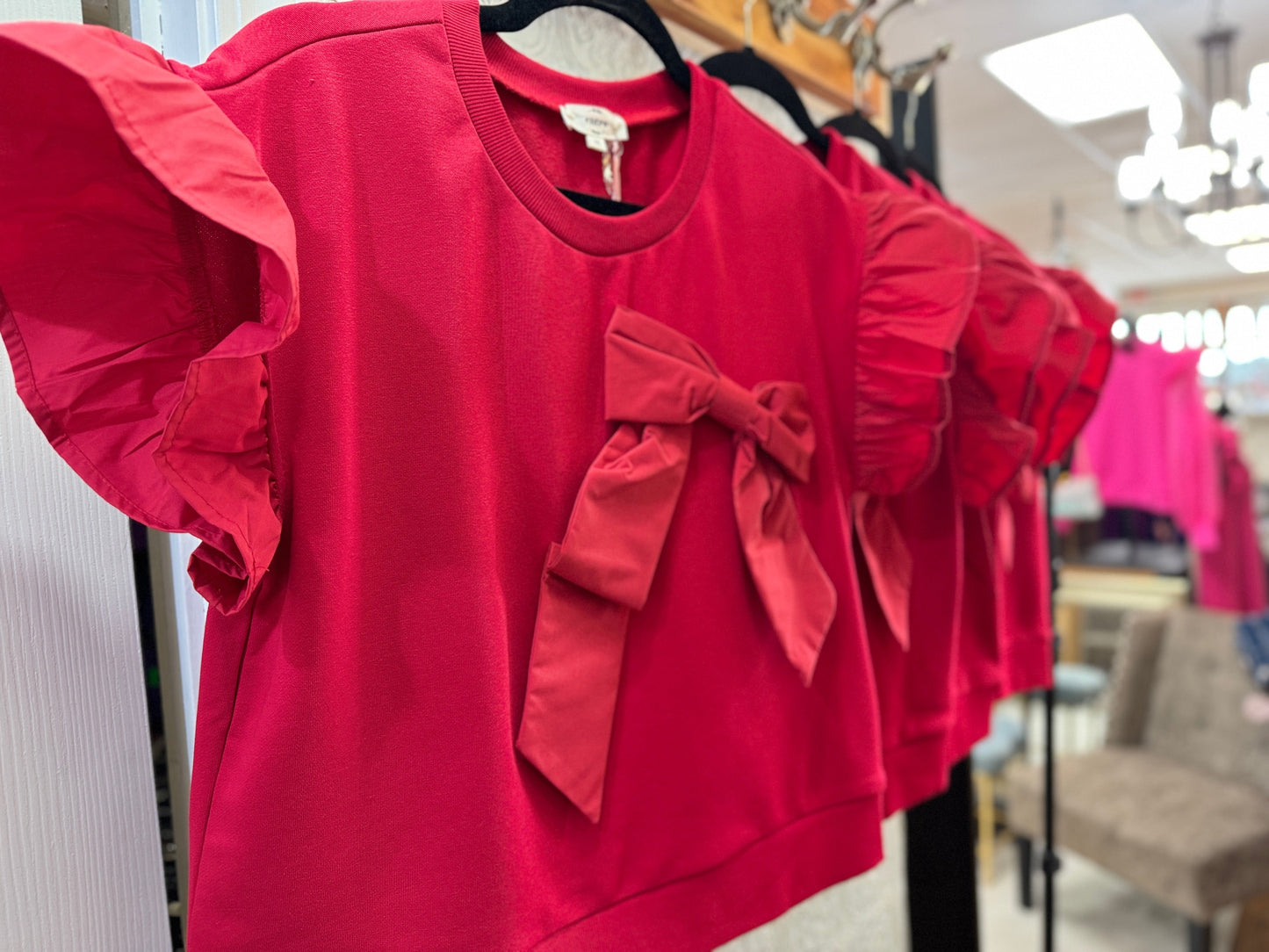 Contrast Ribbon Ruffle Sleeve Sweat Top