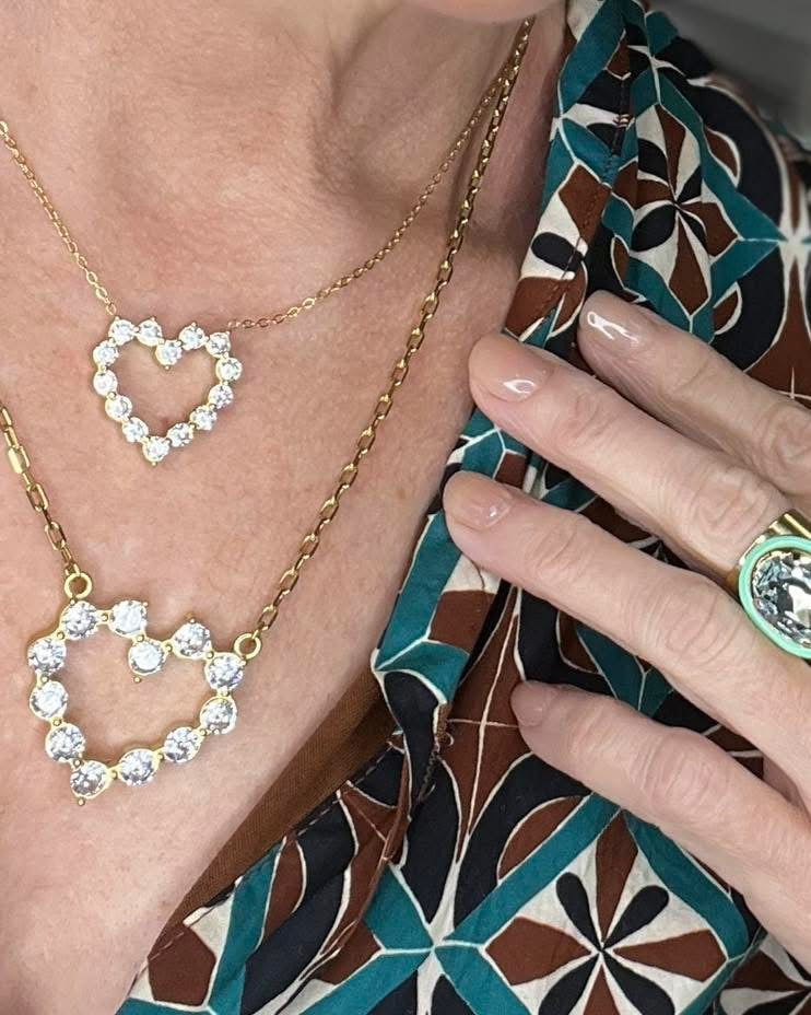 Gold Chain and Crystal Heart Necklace