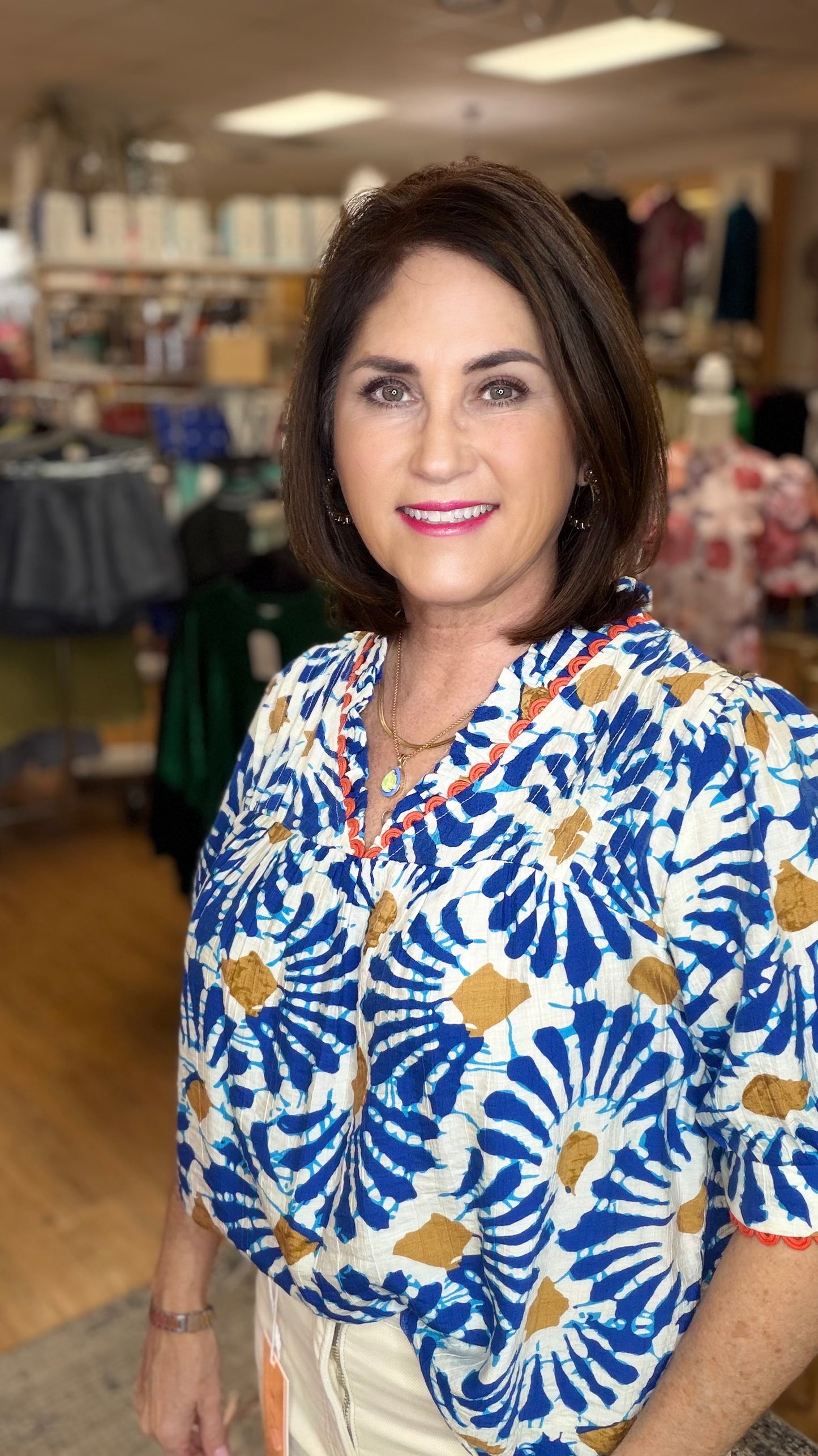 Ruffled V Neck Printed Top