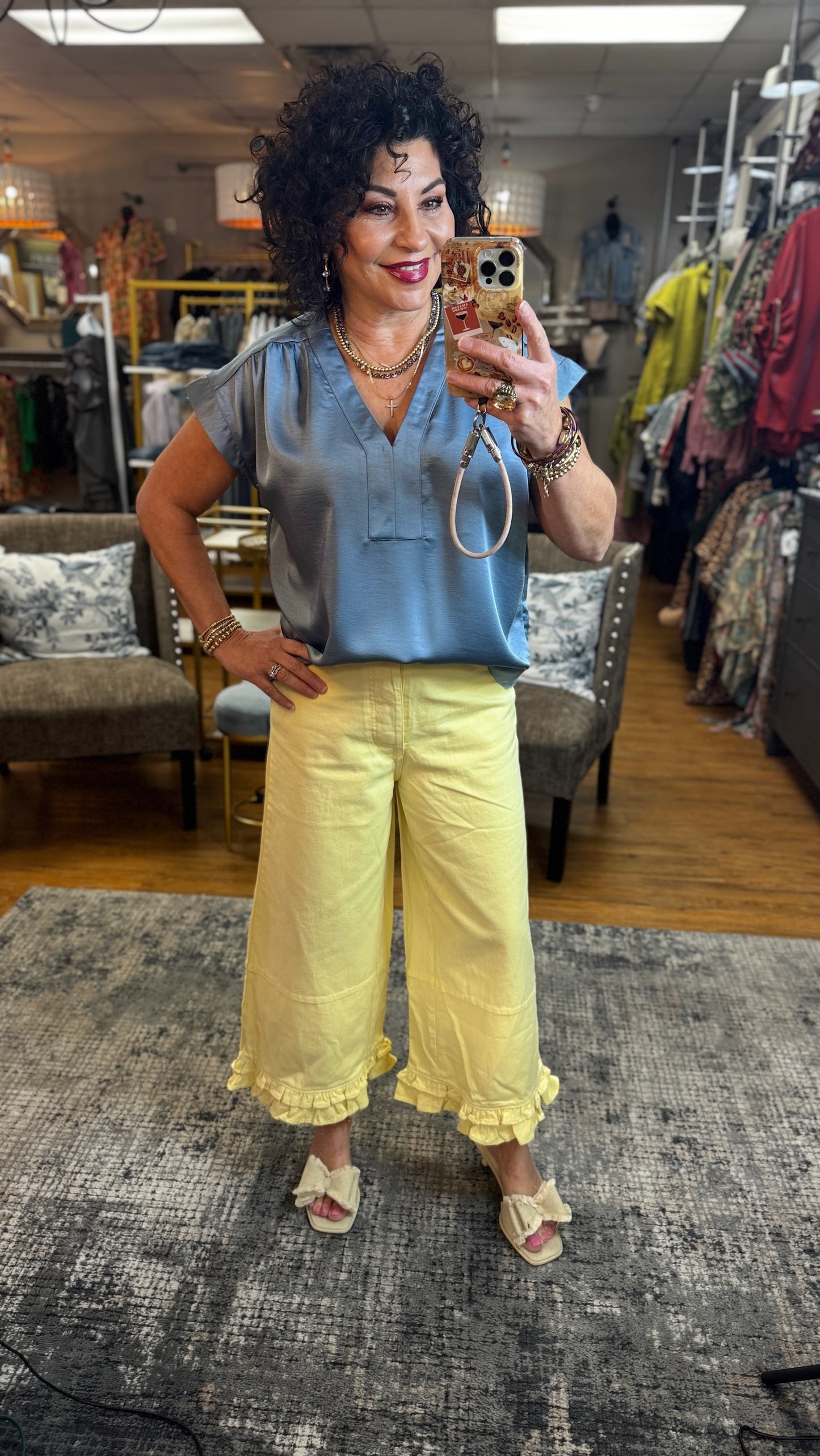 V-Neck Placket Sleeve Cuffs Top