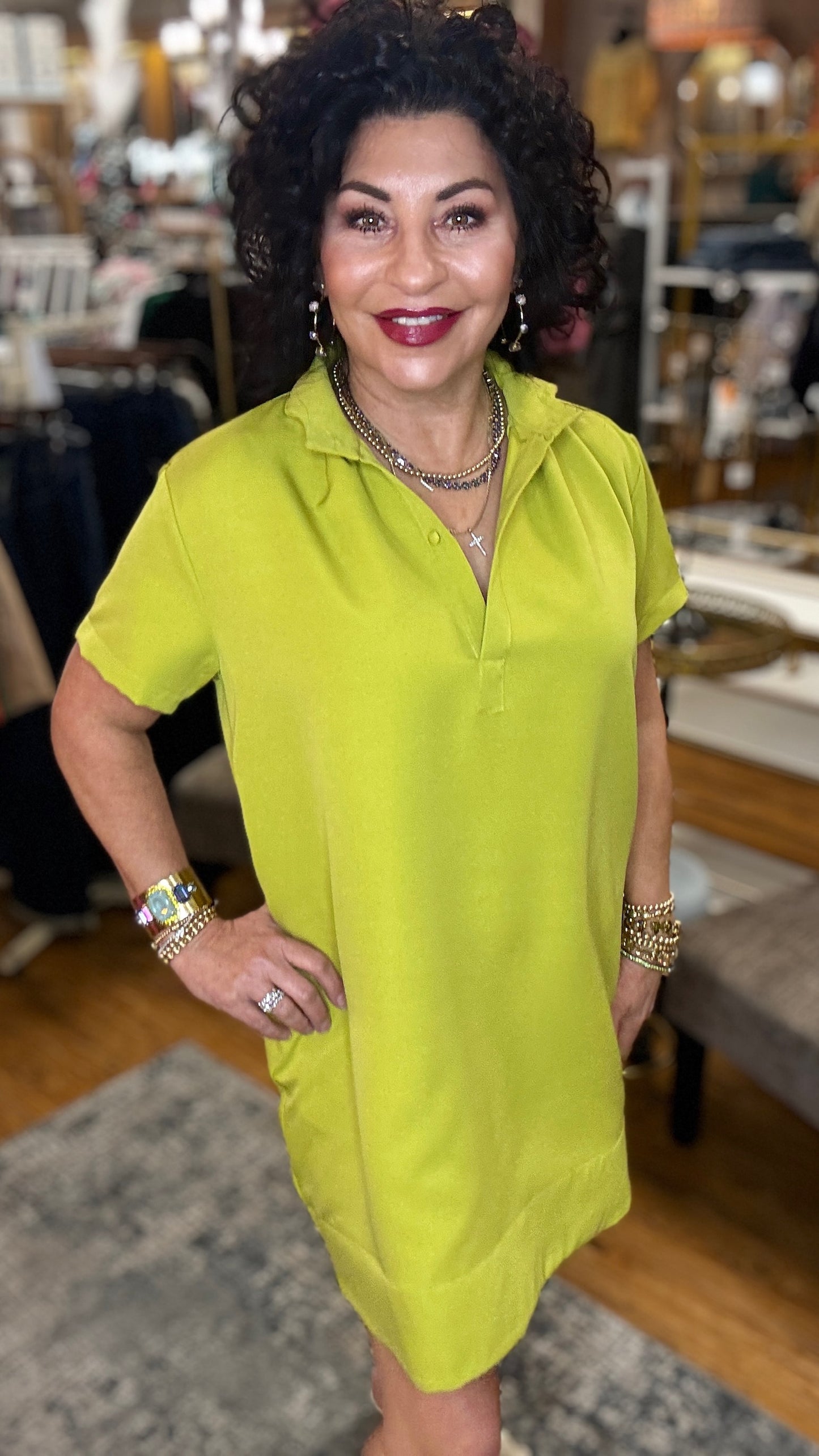 Stand Collar Short Sleeve Shift Mini Dress