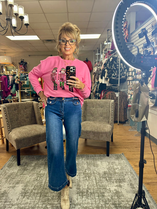 Wide Leg Crop W/Chain Detail Jean