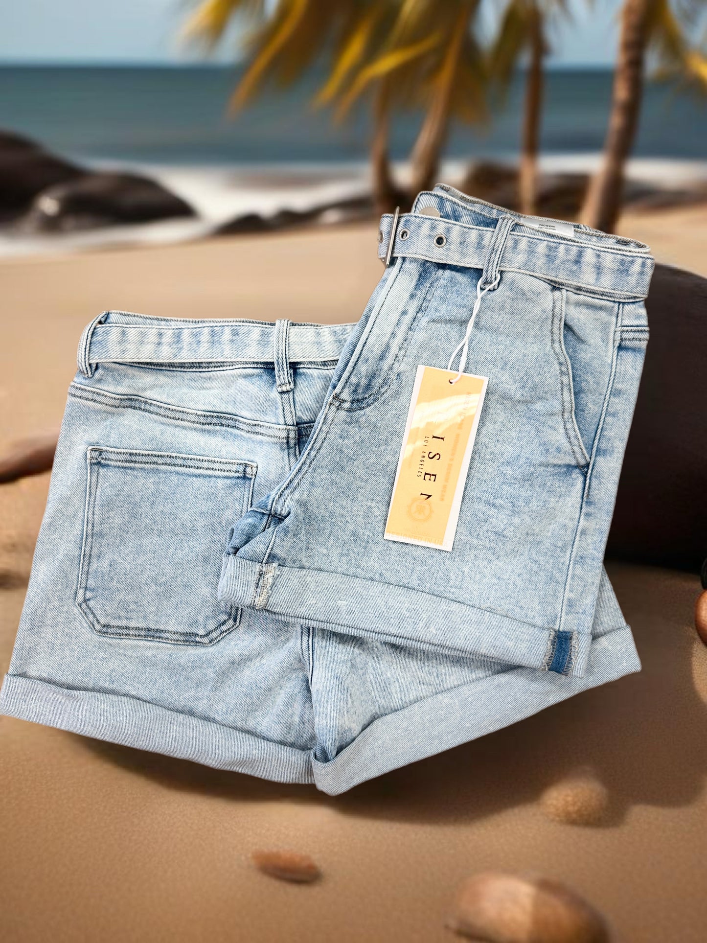 High Rise Belted Roll Up Shorts