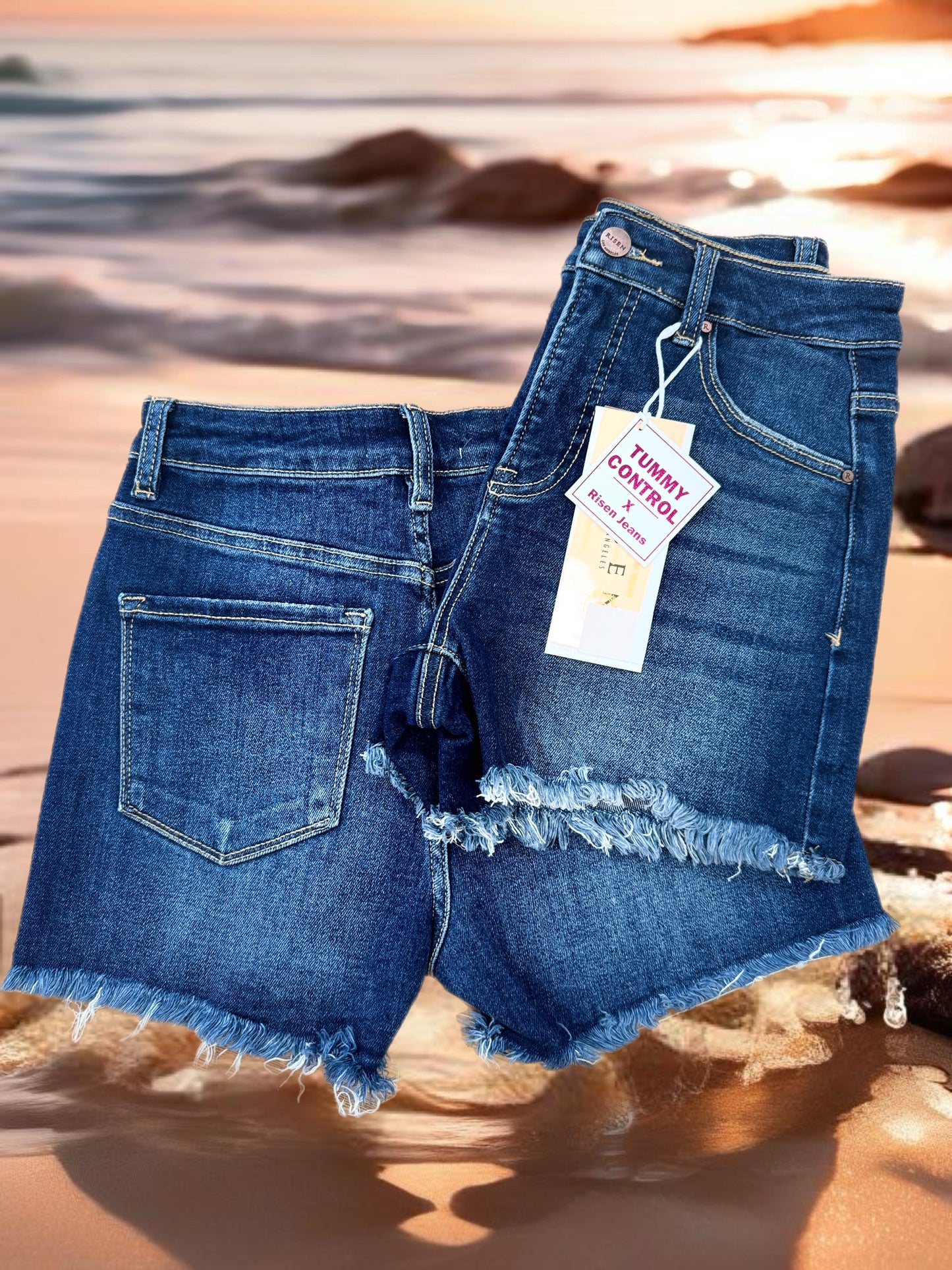 Tummy Control High Rise Fray Hem Shorts