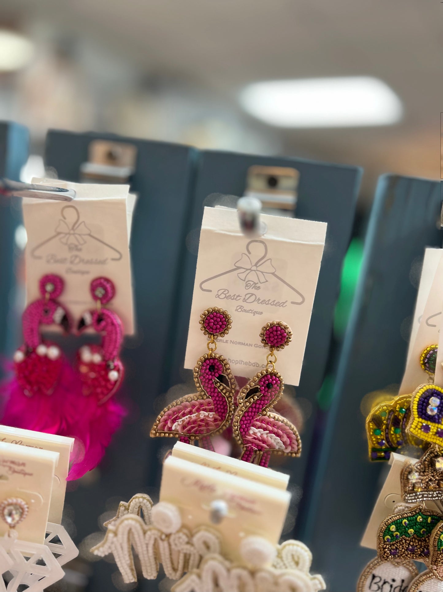 Flamingo Seed Bead Earrings