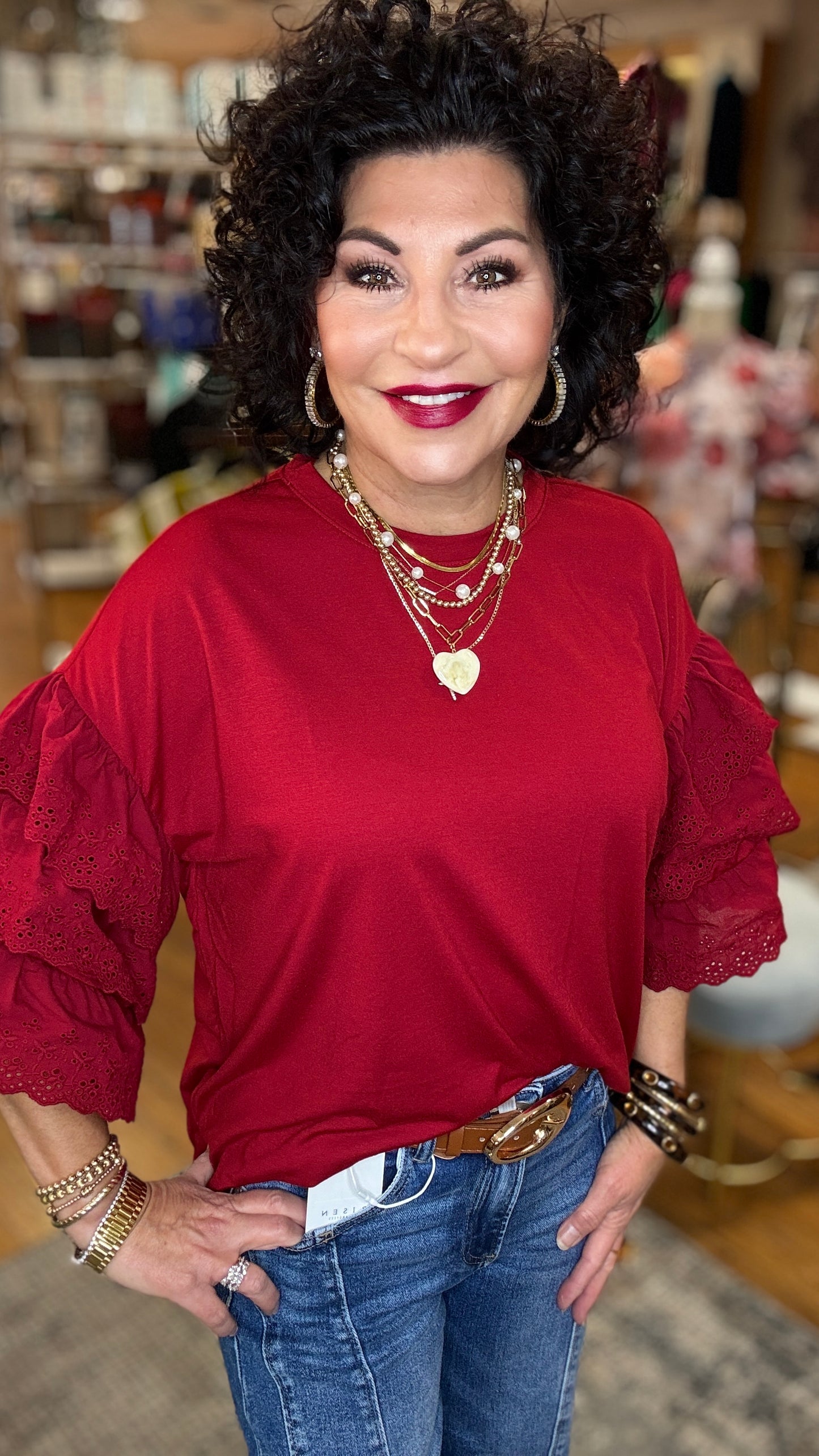 Round Neck Jersey w/Cotton Layered Lace Trim