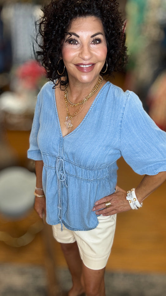 V-Neck Tencel Denim Top