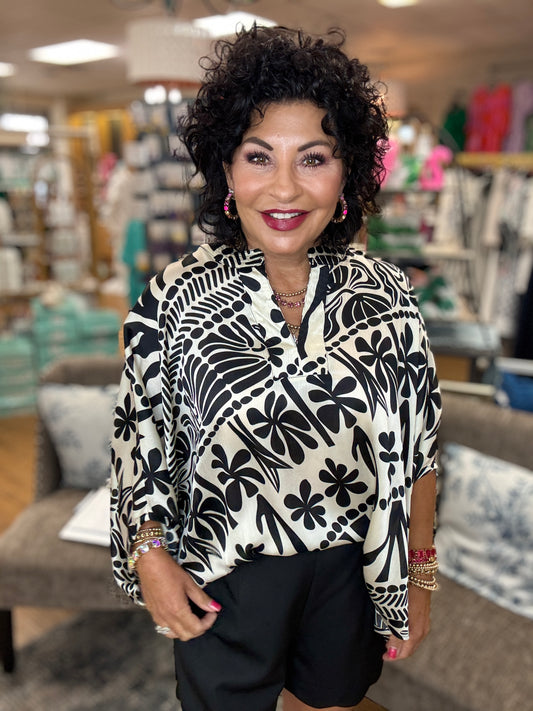 Silky V Neck Top w/ Dolman Sleeve