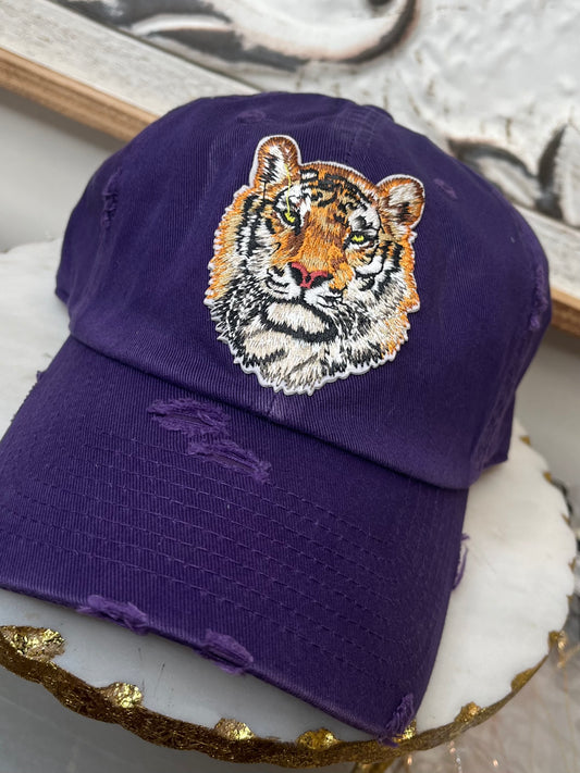 Purple Baseball Cap w/Tiger Face