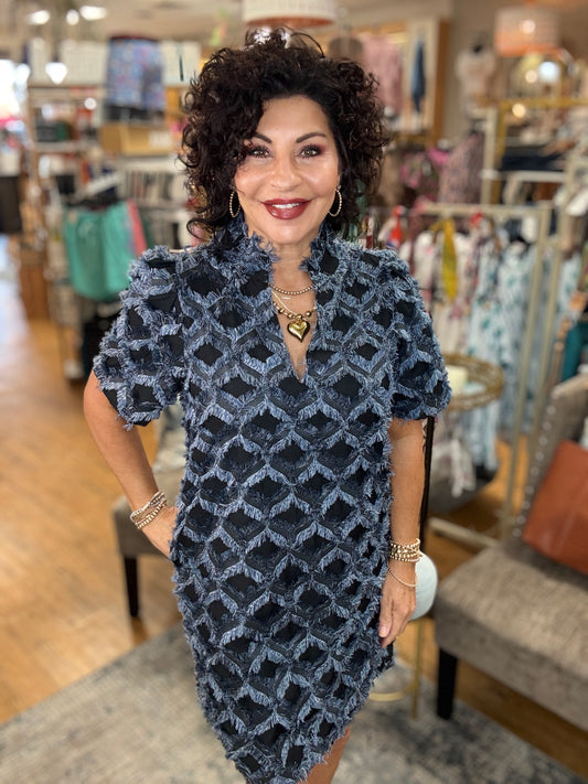 Short Sleeve Fringe Pattern Dress