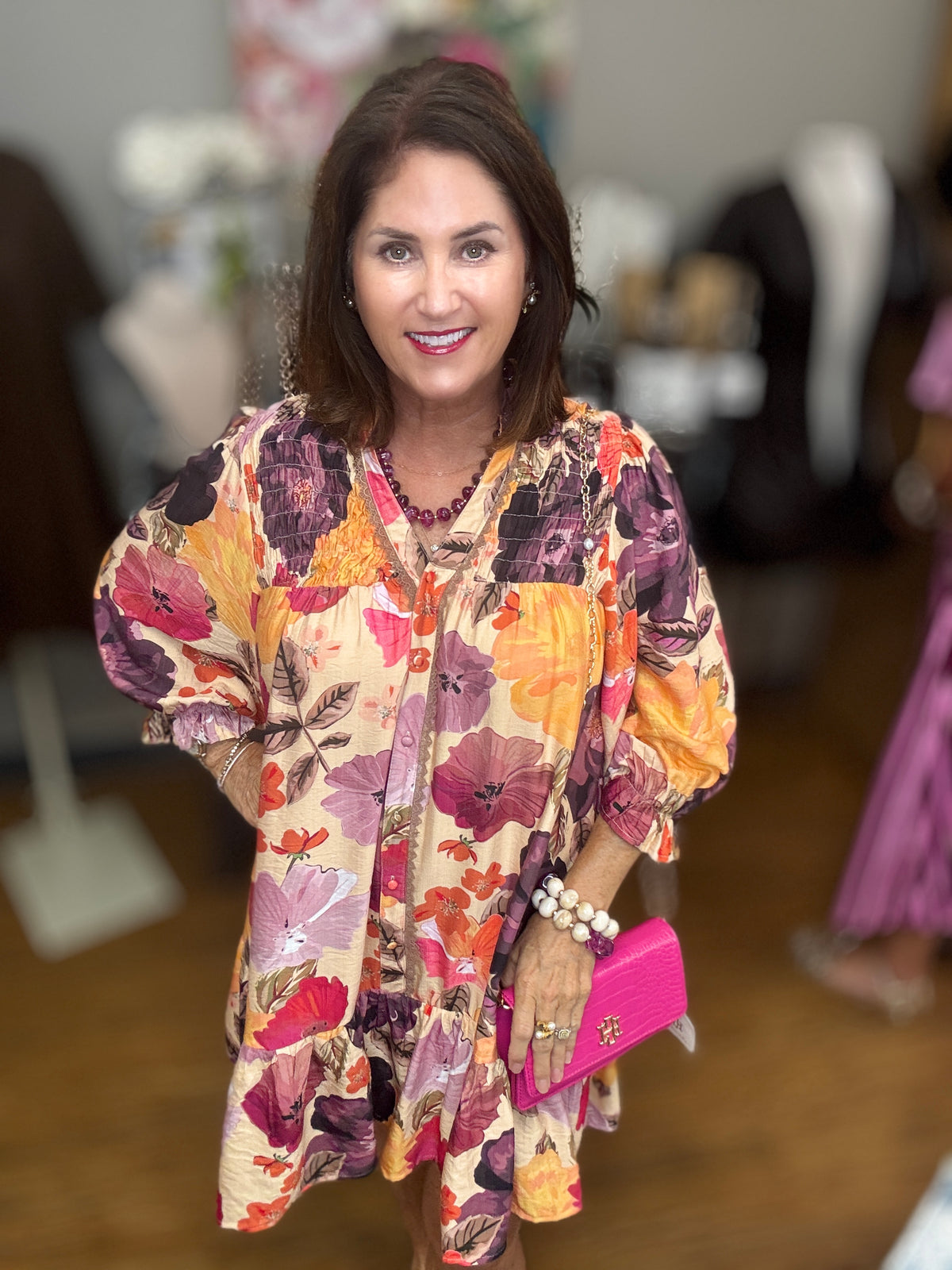 Floral Print Smocked Detail