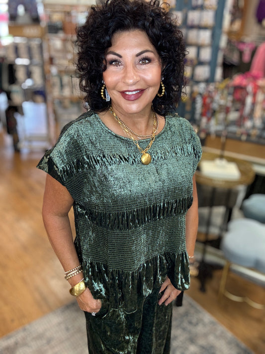 Crushed Velvet Gather Short Sleeve Top