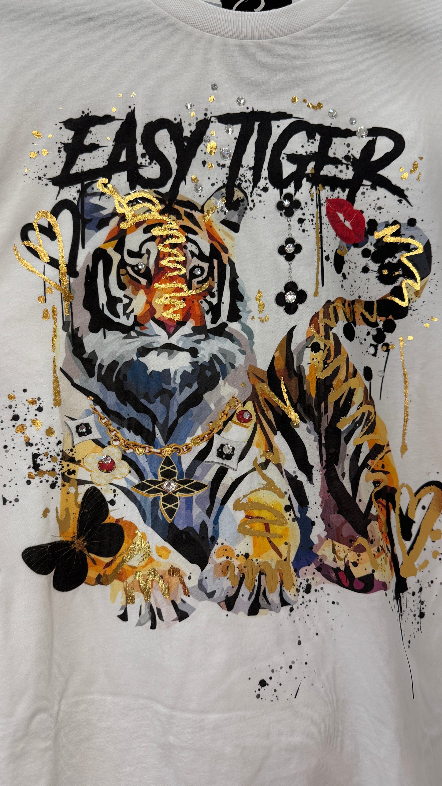 Easy Tiger Bling Gold Splattered Tee Shirt
