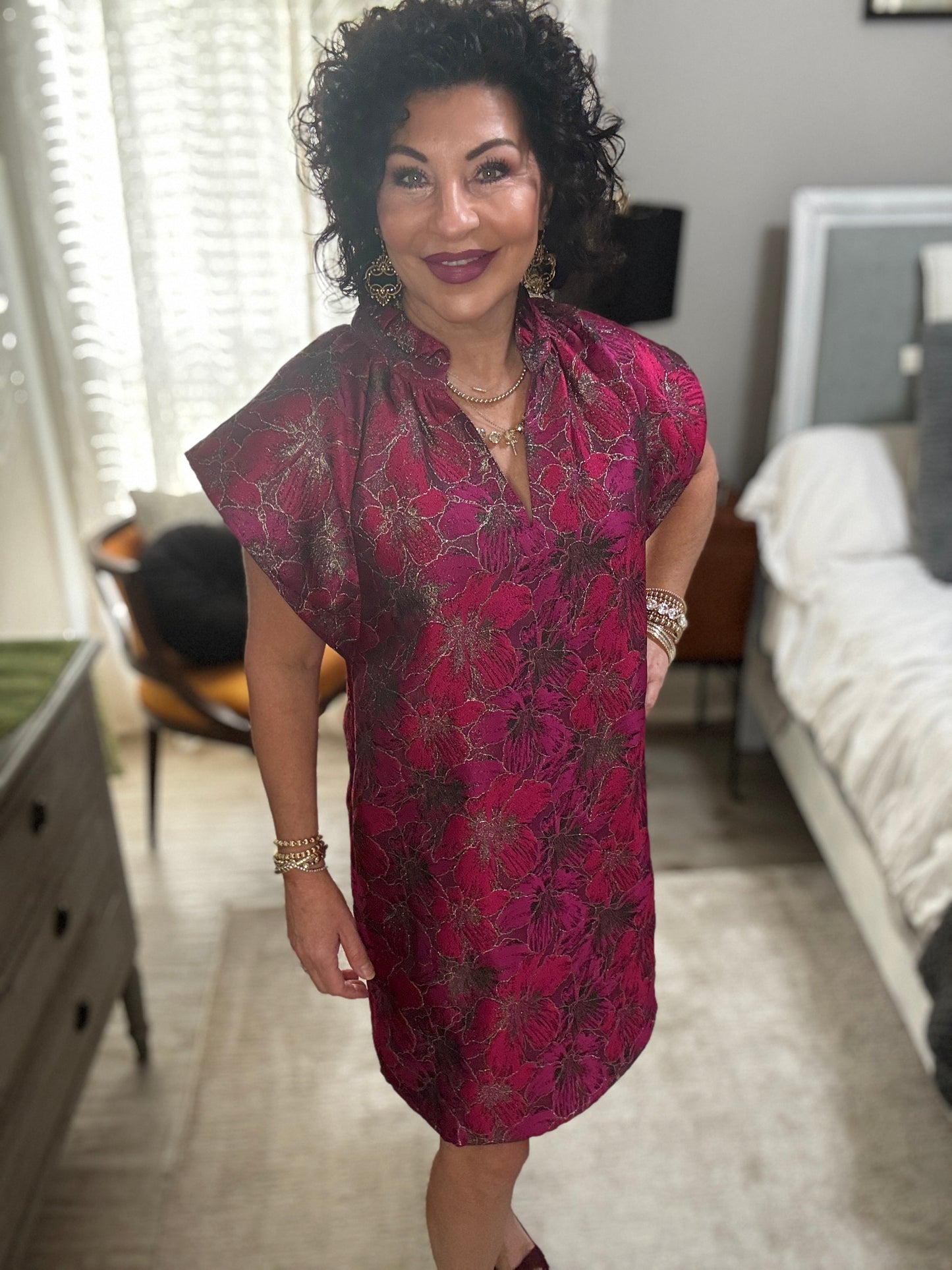 Short Sleeve Floral Print V-Neck Dress