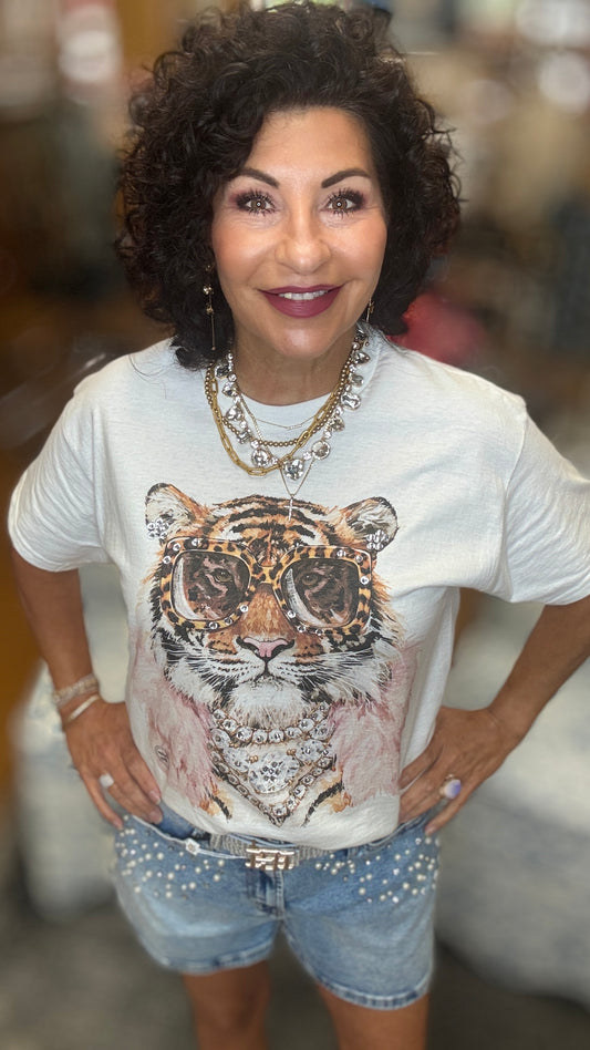 Pink Fur Bling Tiger Tee
