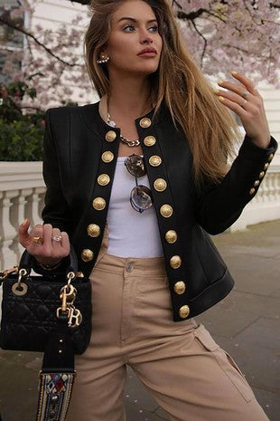 Gold button suede casual jacket