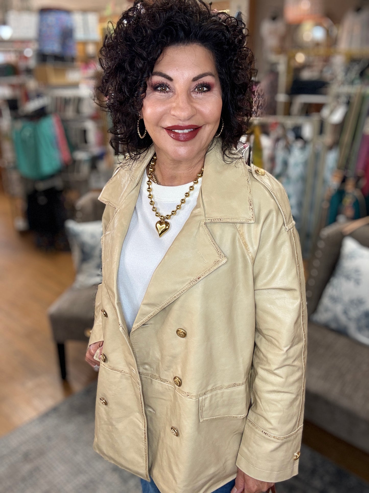 Double Breasted Trech Coat Faux washed Leather