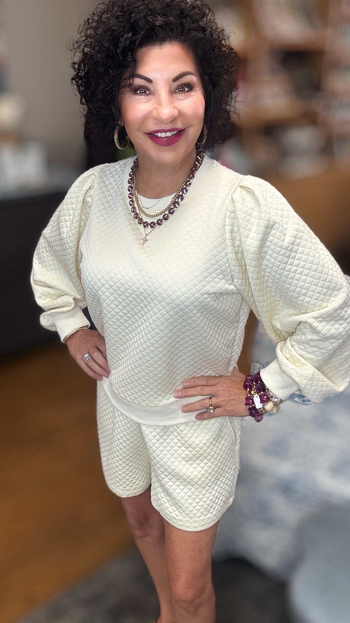 Puff Sleeve Quilted Sweatshirt