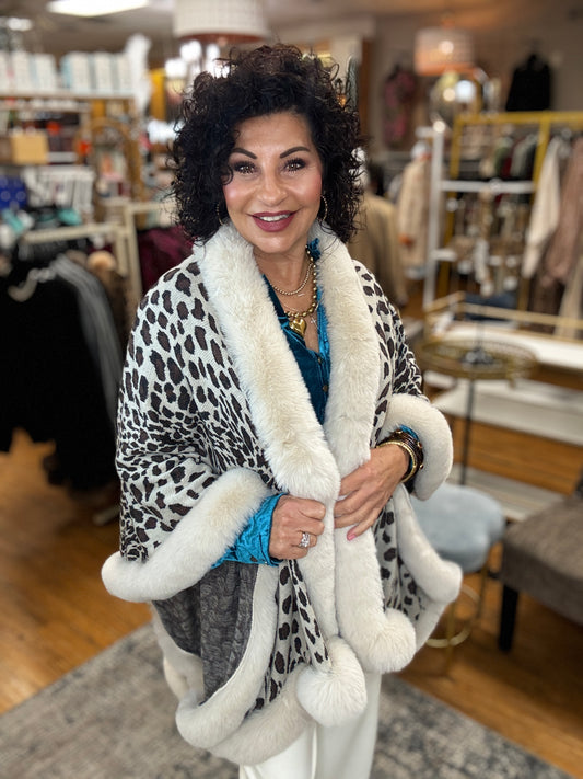 Faux Fur Cape Open Front Cardigan Sweater