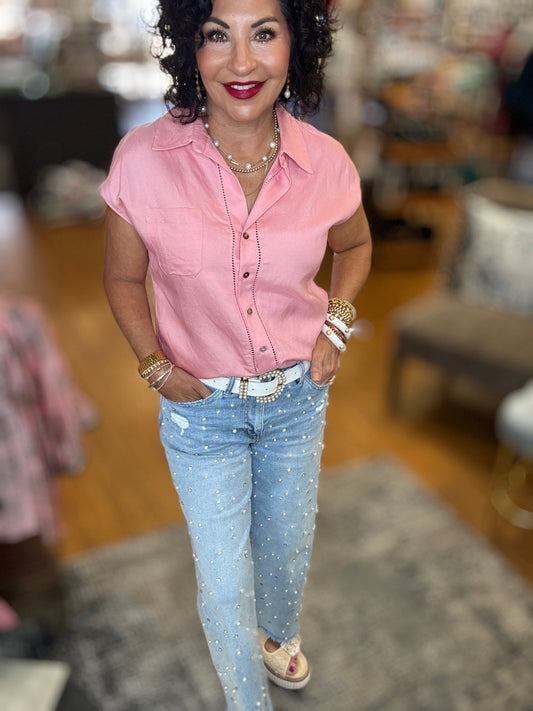 Rhinestone & Pearls Light Denim Jeans