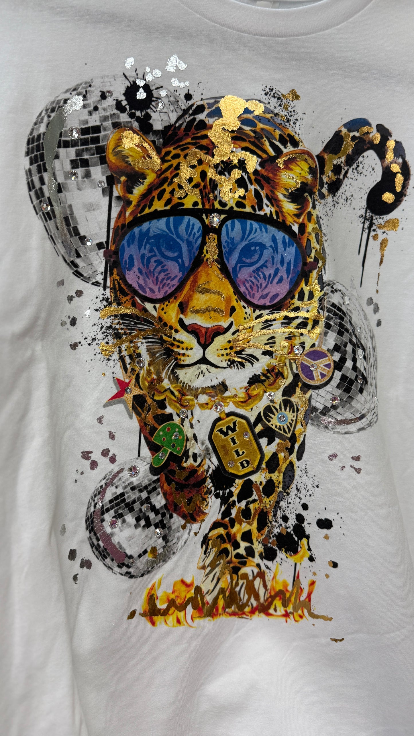 Disco Leopard Bling & Splatter Tee Shirt