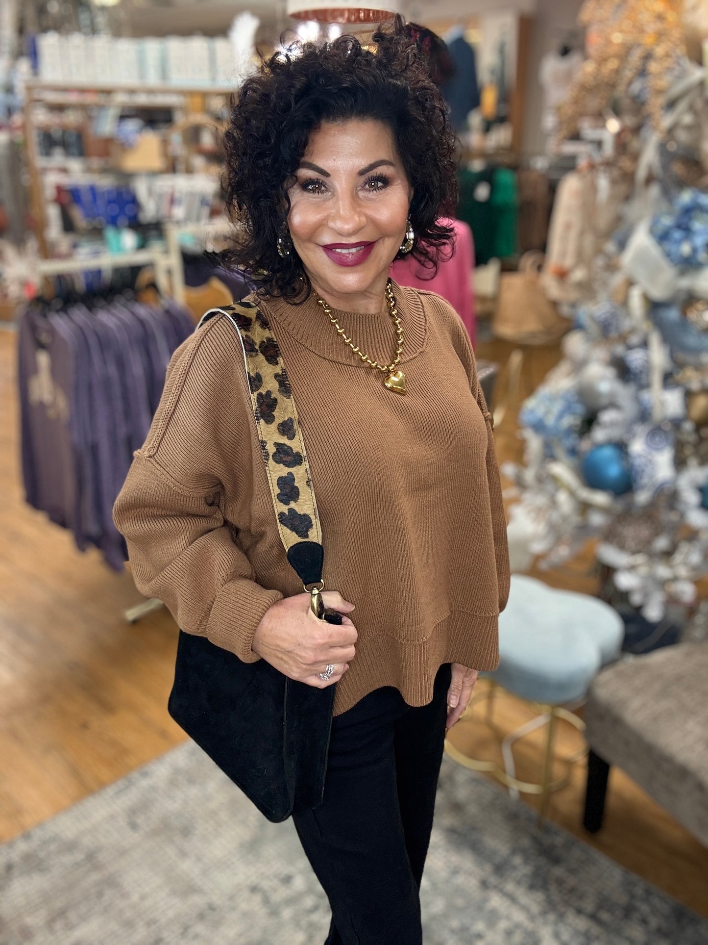 Wide Neck Band Drop Shoulder Sweater