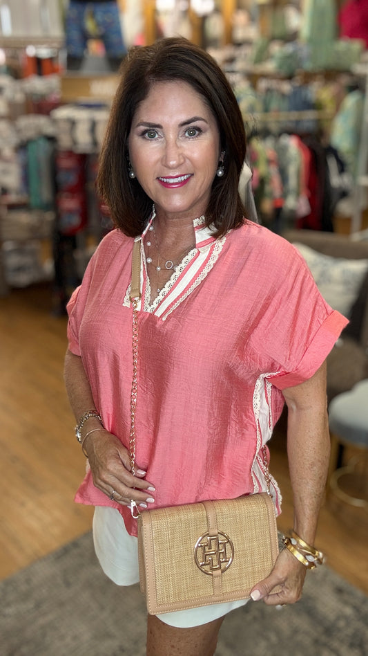 V-Neck Top w/Lace Trim Detail