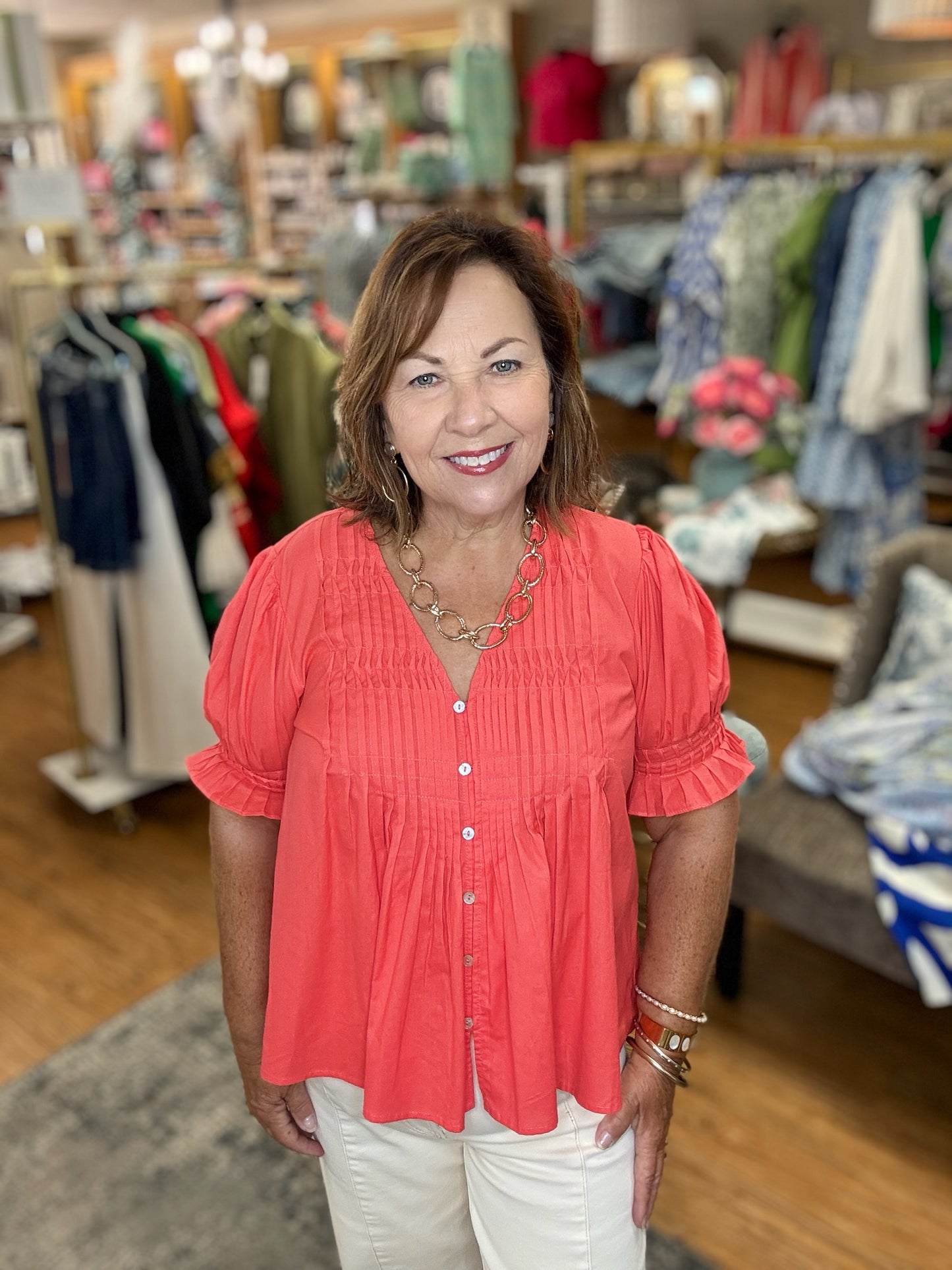 TUCKED DETAIL BUTTON DOWN BLOUSE TOP