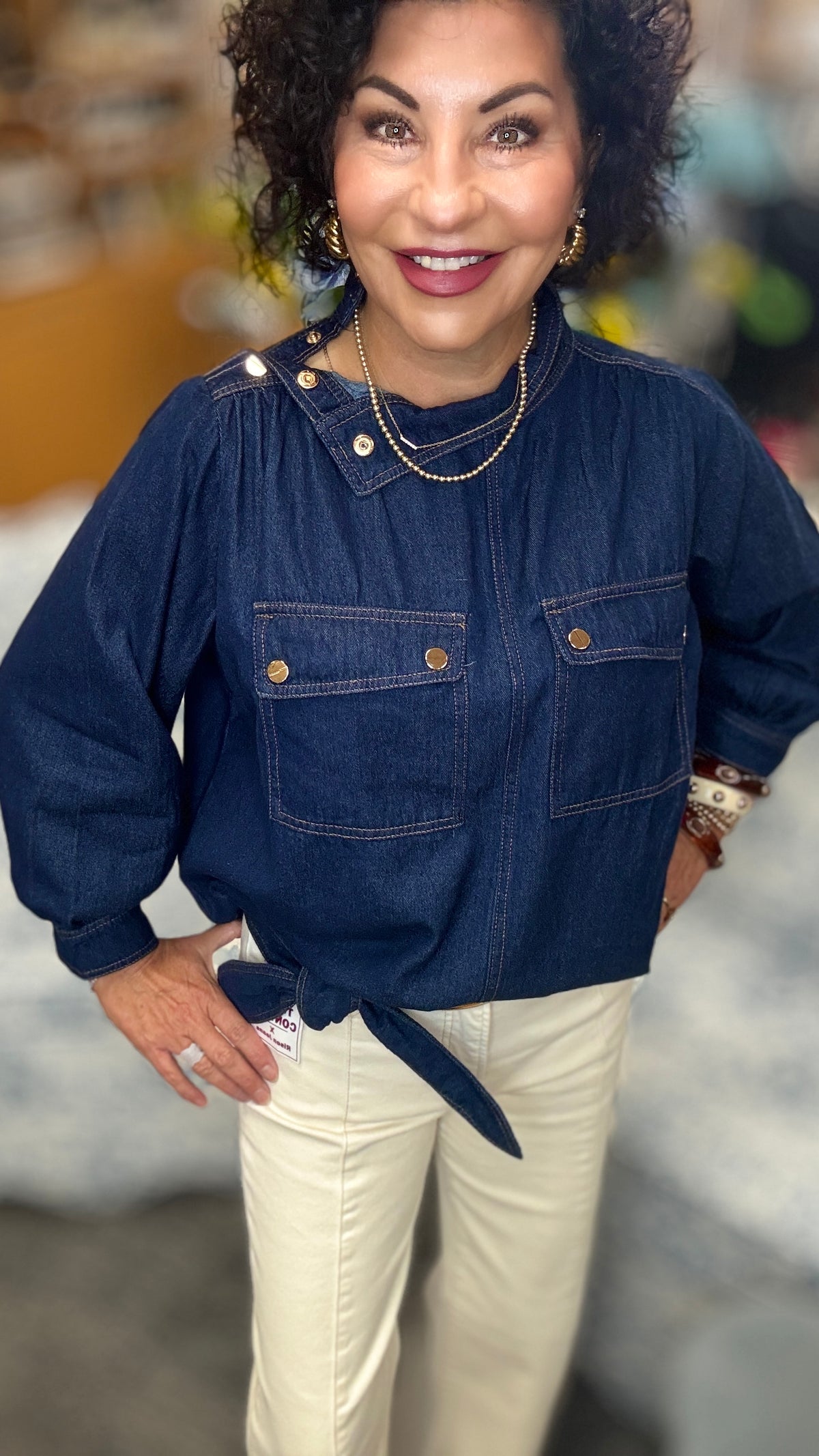 Denim Shirt Jacket w/Neck Tie