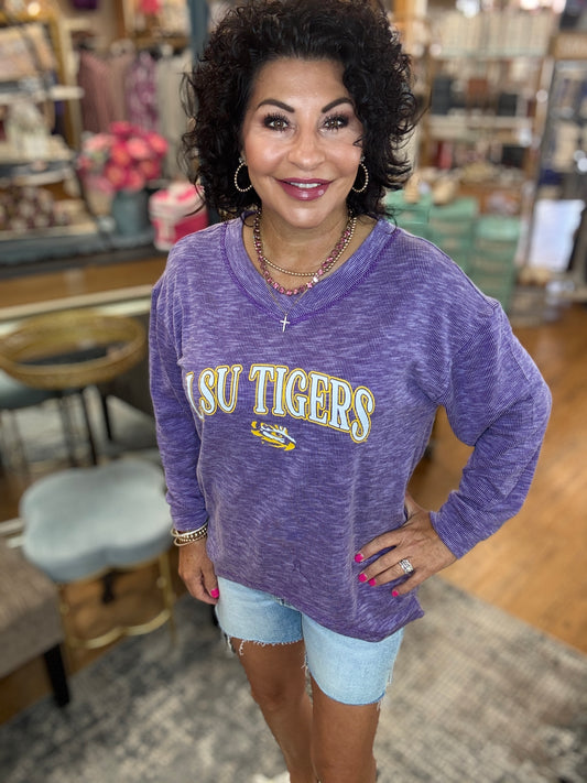 Rib Knit V-Neck LSU Tigers