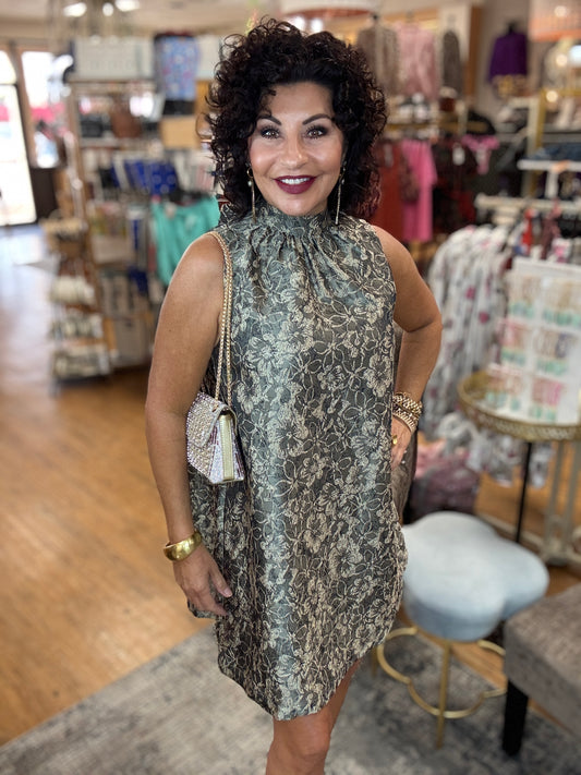 Floral Jacquard Bow Back Dress