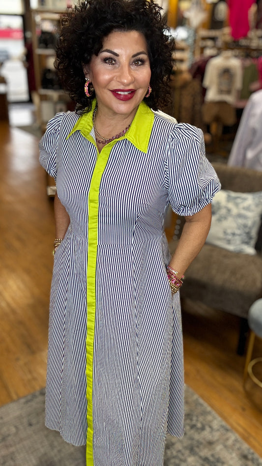 Short Sleeve Maxi Button Up w/Contrast Strip