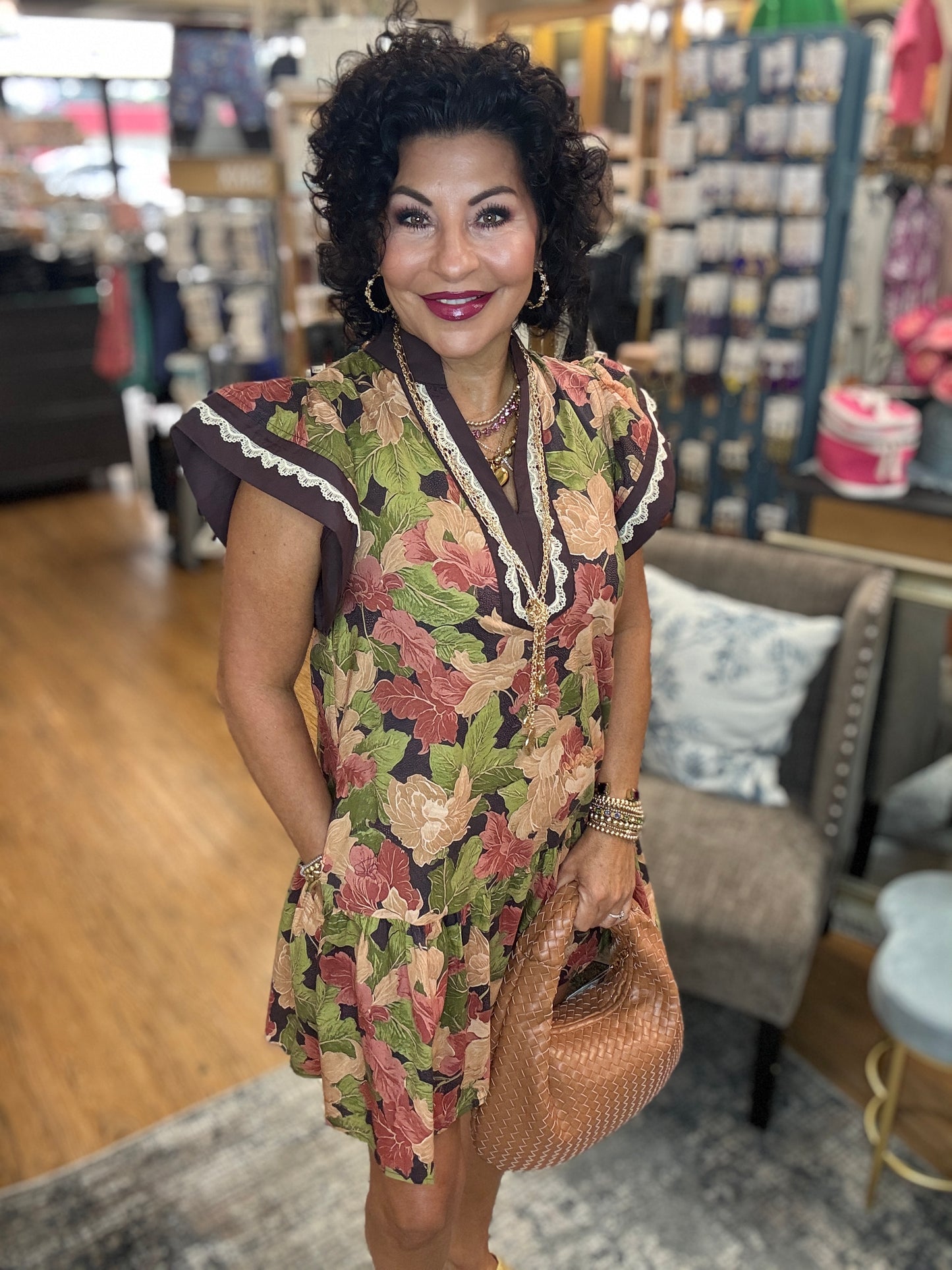 Floral print flutter sleeve mini dress