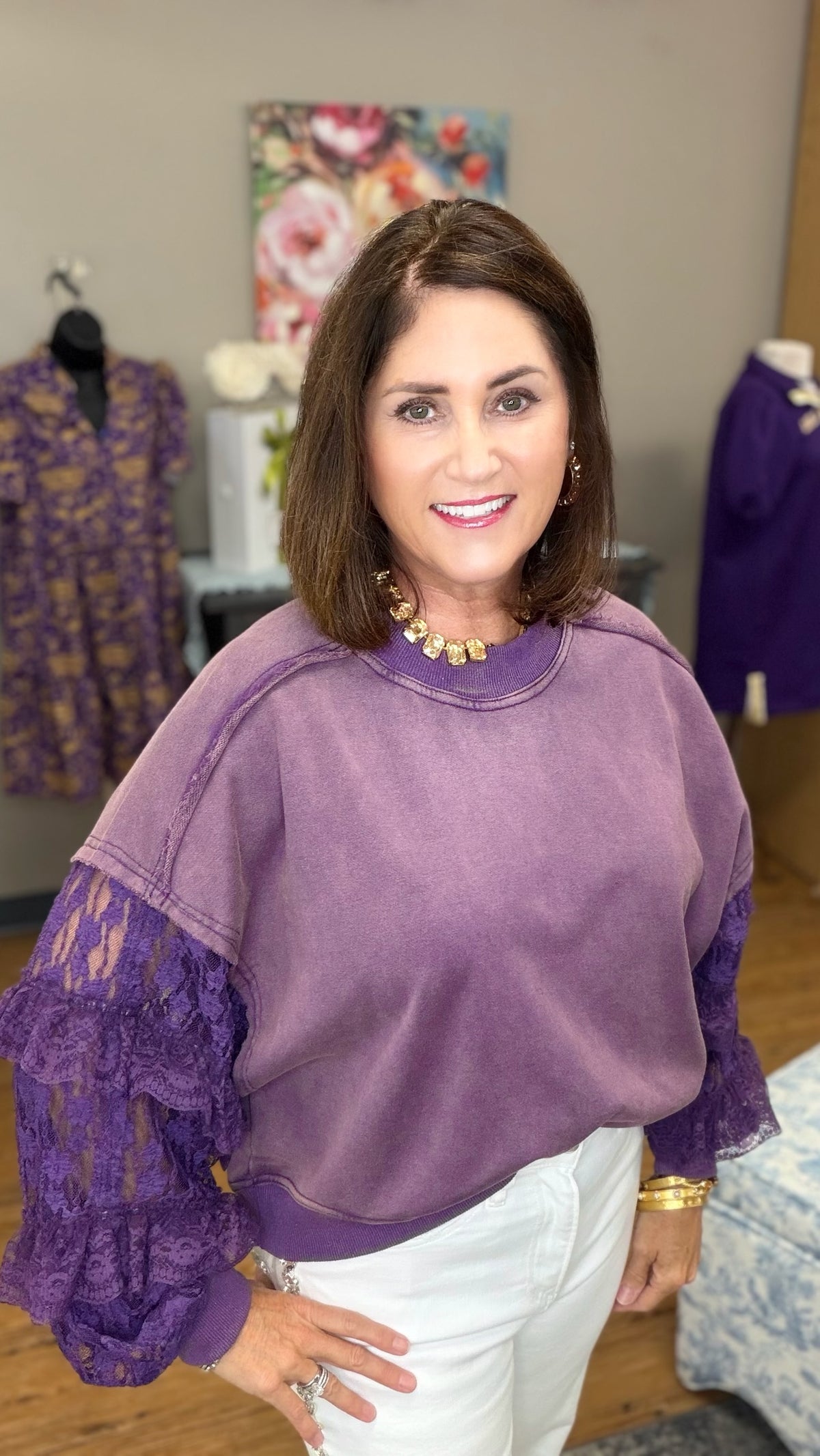 Mineral Washed Lace Pullover Top