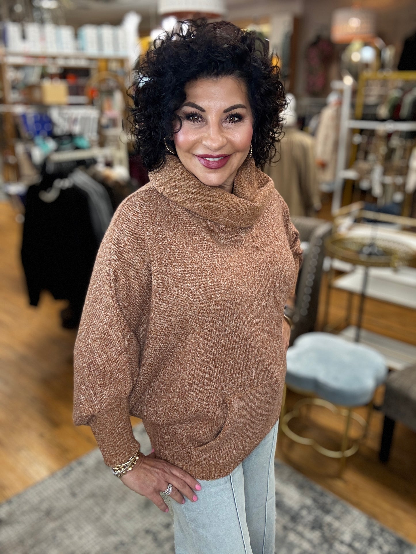 Turtleneck Balloon Sleeve Knit Sweater