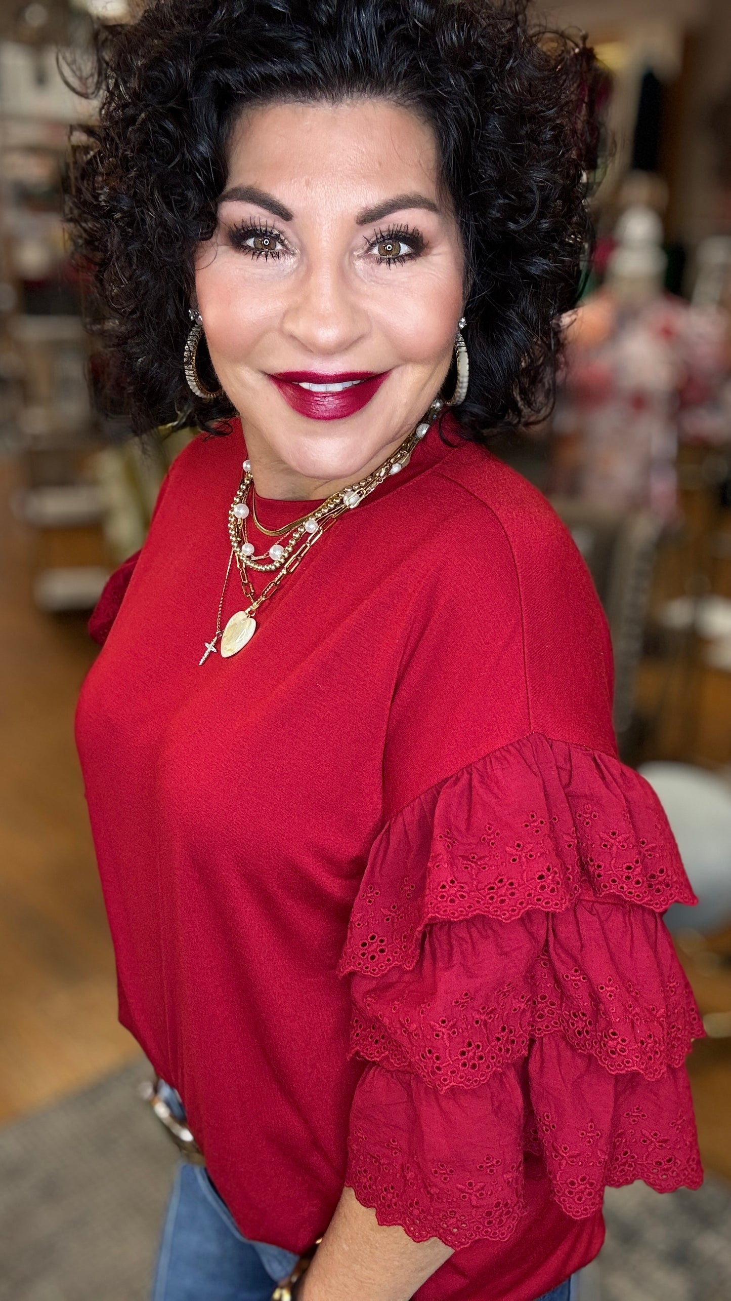 Round Neck Jersey w/Cotton Layered Lace Trim