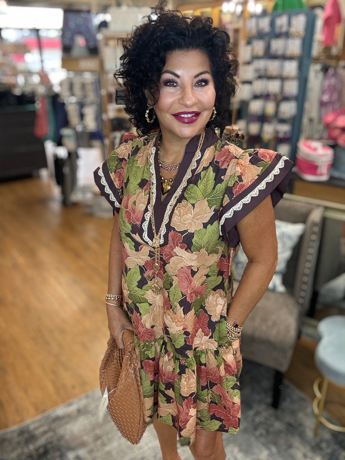 Floral print flutter sleeve mini dress