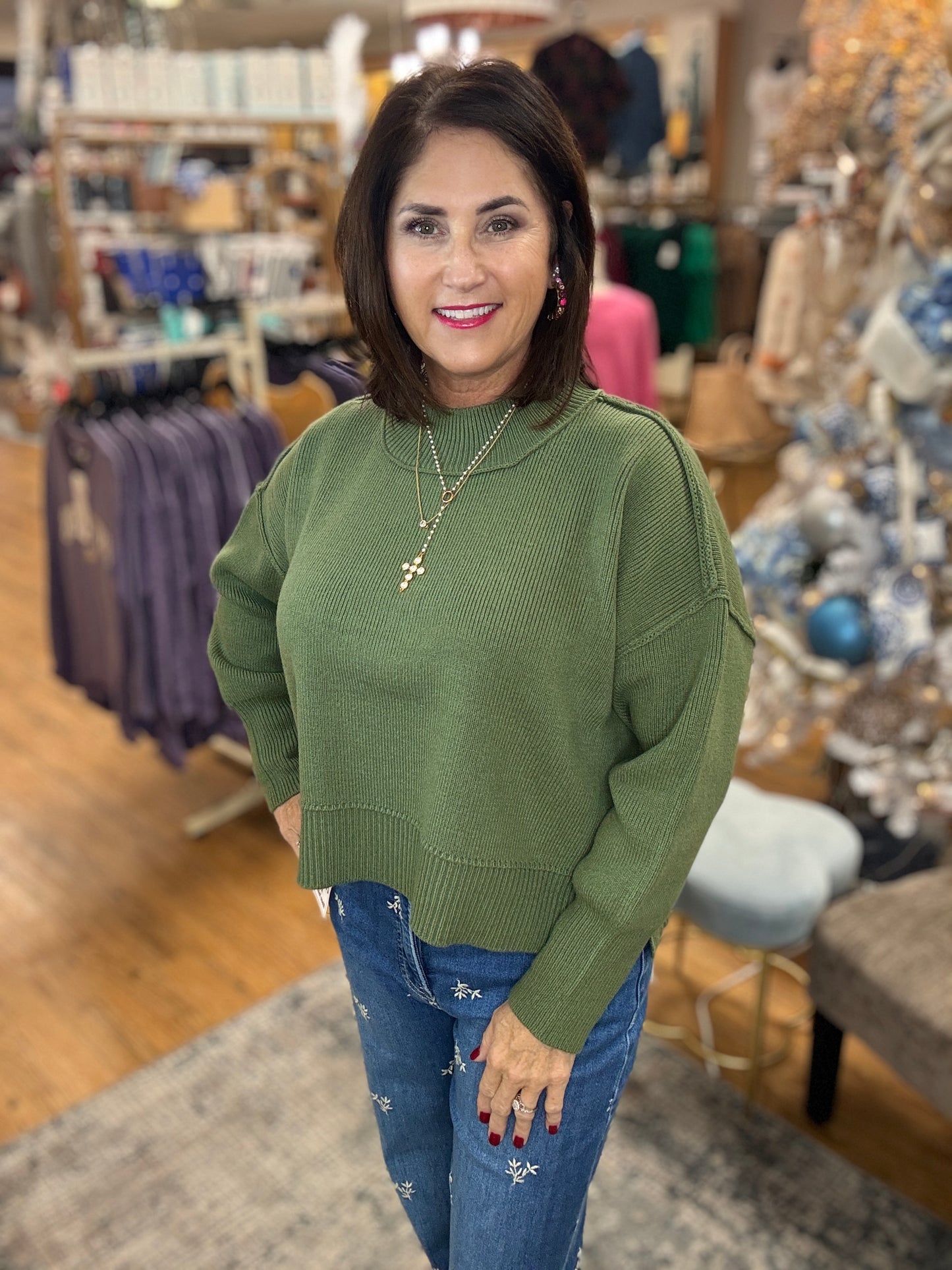 Wide Neck Band Drop Shoulder Sweater