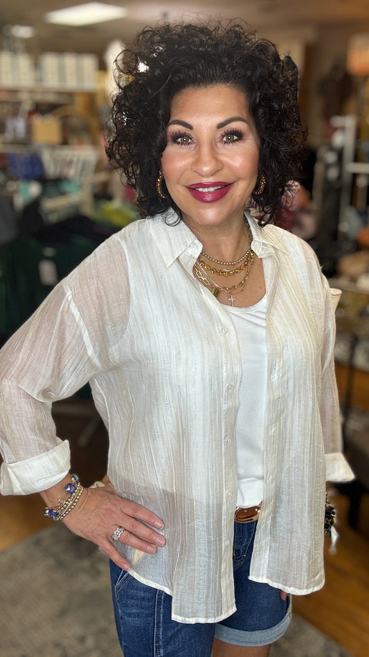 Textured Shimmer Button Shirt