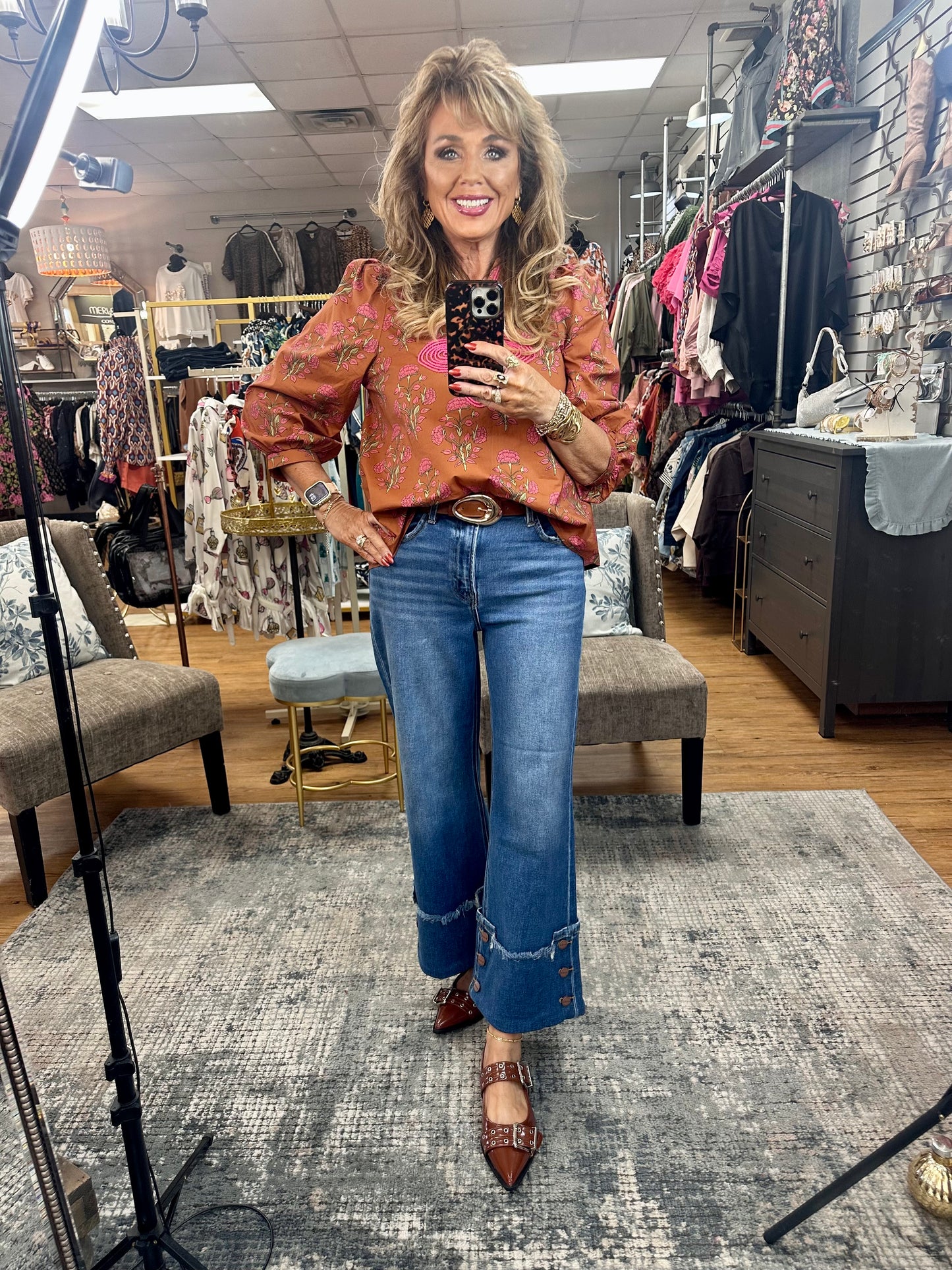 Crop Wide Leg Jean w/cuff Button Detail