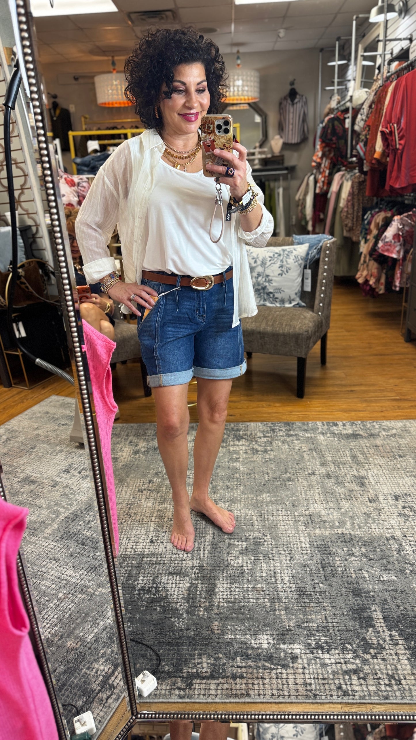 High Rise Seamed Roll Up Shorts