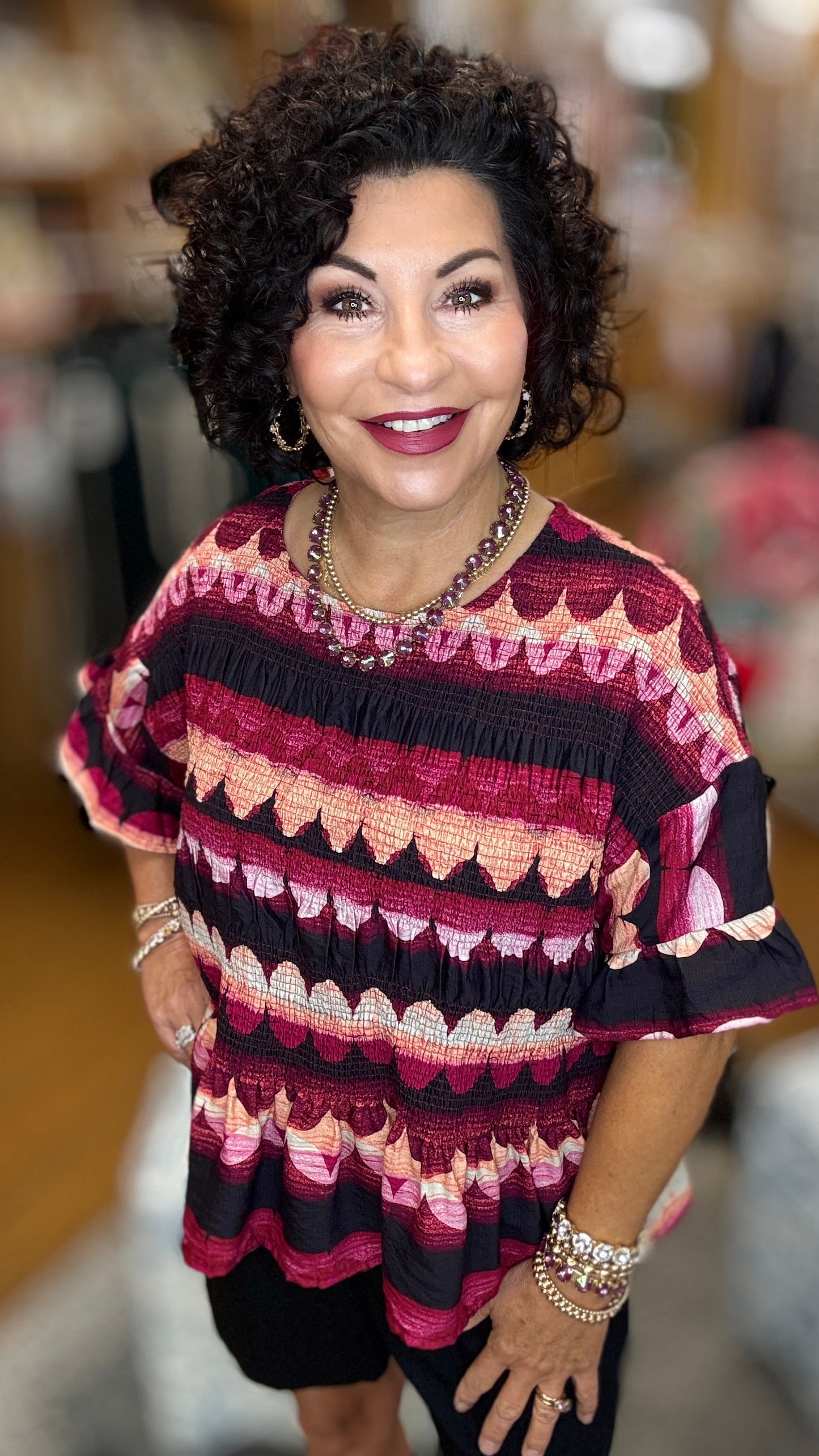 Smocked Top w/Scallop Sleeve