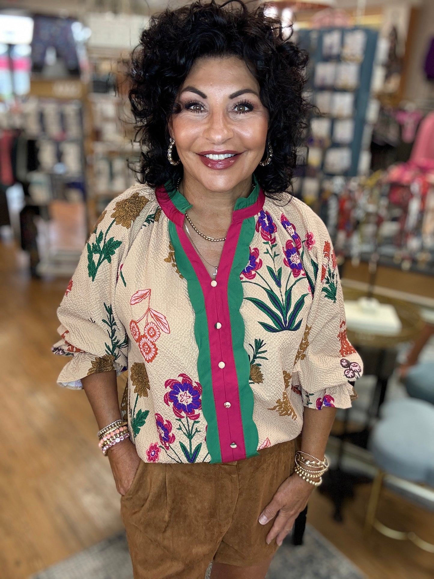 Faux Button Down Long Sleeve Top