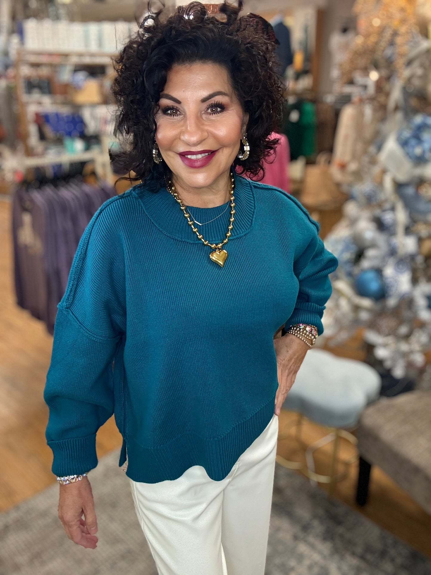 Wide Neck Band Drop Shoulder Sweater