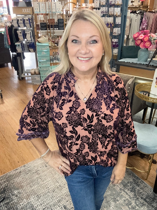 Burn Out Short Sleeve V-Neck Top