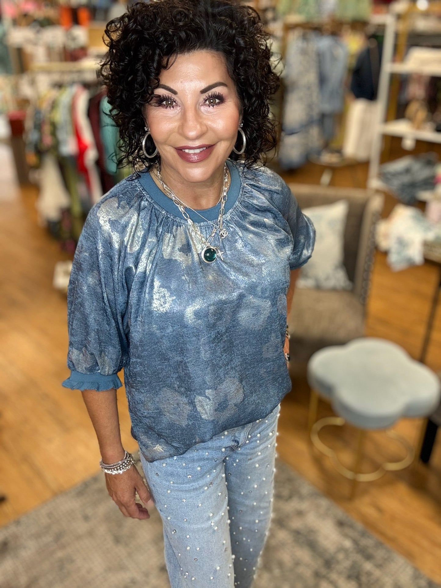 Knit Band  Metallic Raglan Top